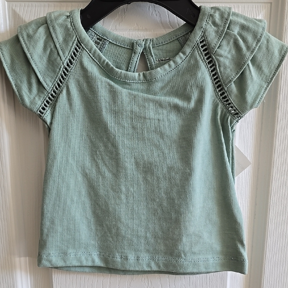 Janie and Jack Green Short Sleeve Tee with Ruffle Detail